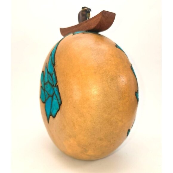 M & K Doolittle Handcrafted Gourd Art Decor With Turquoise Mosaic Wood Top je126 - Picture 6 of 14
